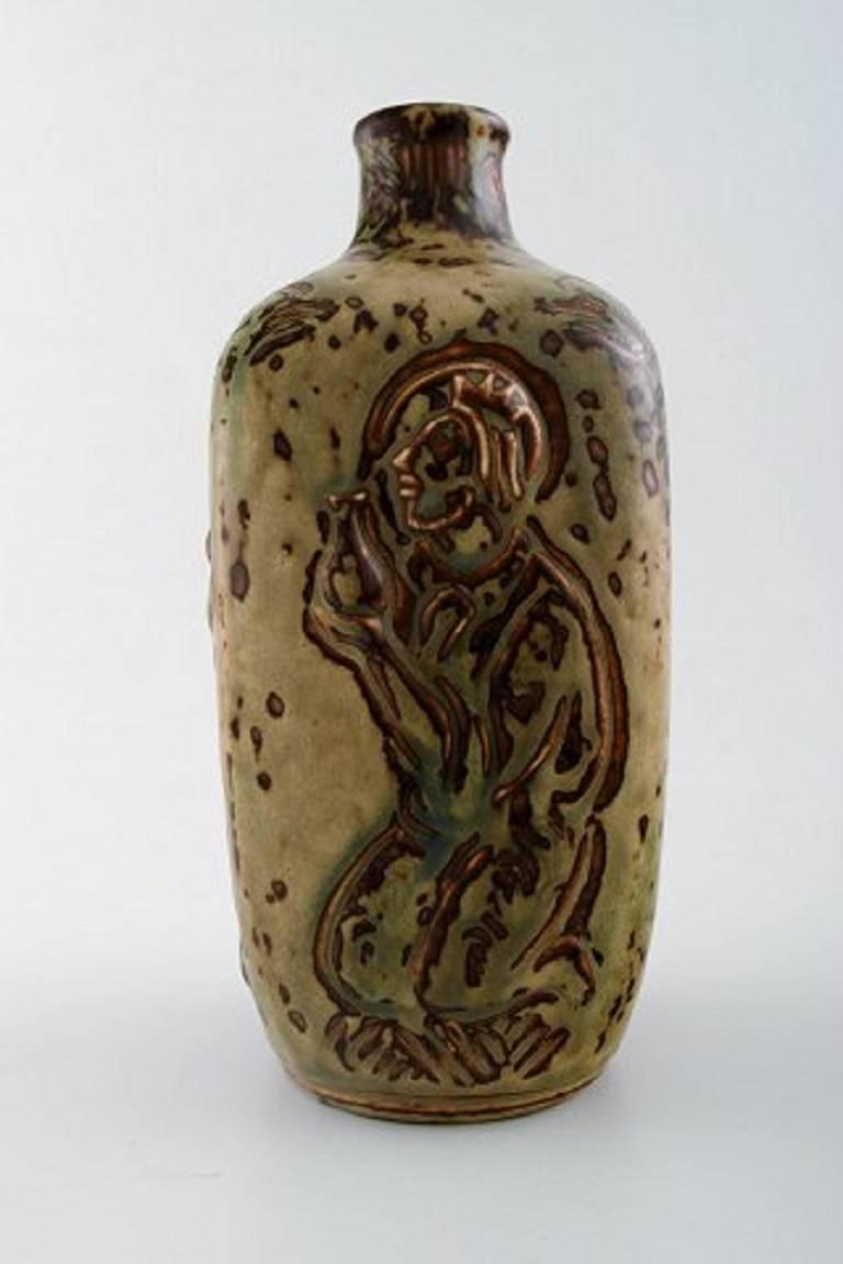 Scandinavian Modern Royal Copenhagen Jais Nielsen ceramic vase, sung glaze. Biblical motives For Sale