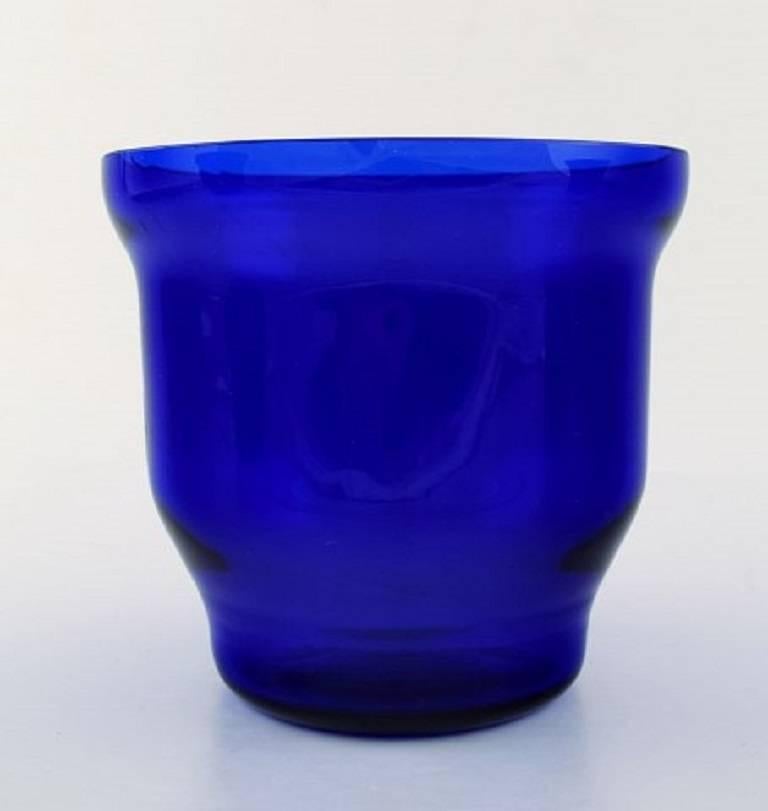 Danish Three retro Lyngby art glass vases in blue. Denmark mid 20 c. For Sale
