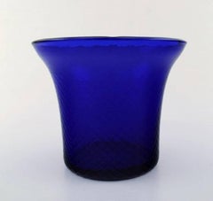 Three retro Lyngby art glass vases in blue. Denmark mid 20 c.