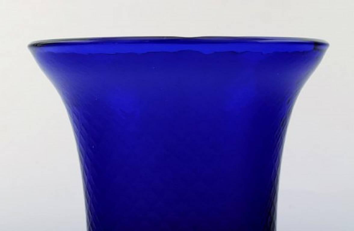 20th Century Three retro Lyngby art glass vases in blue. Denmark mid 20 c. For Sale