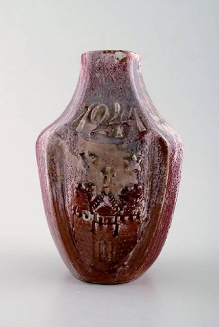 Danish Three Kähler vases with luster glaze, Karl Hansen Reistrup. For Sale