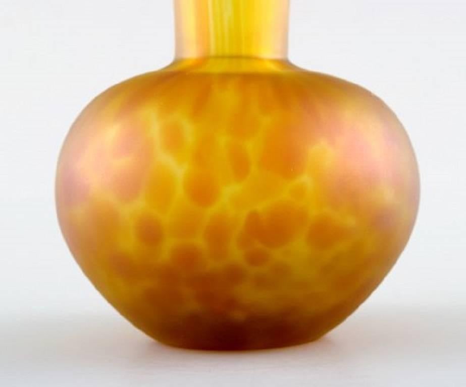 Unknown Emile Gallé style art glass vase in yellow shades. 20 c. For Sale