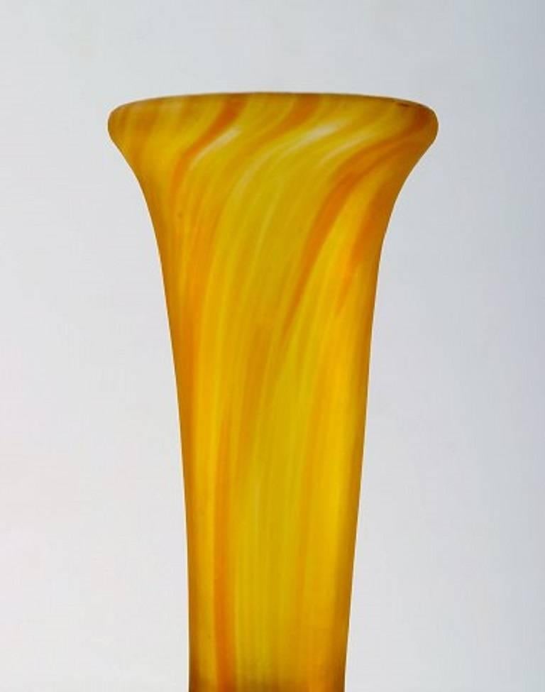 Art Nouveau Emile Gallé style art glass vase in yellow shades. 20 c.  For Sale