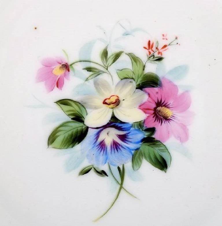 Danish 7 antique b&g bing & grøndahl deep plates. Hand painted with flowers For Sale