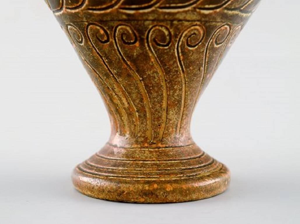 Danish Kähler, Denmark, Glazed Vase in Stoneware, Beautiful Yellow Glaze For Sale