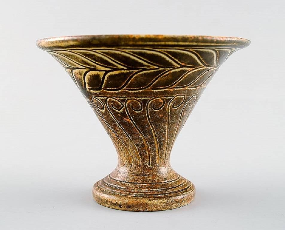 Art Déco Kähler, Danimarca, Vaso smaltato in gres, bella smaltatura gialla in vendita