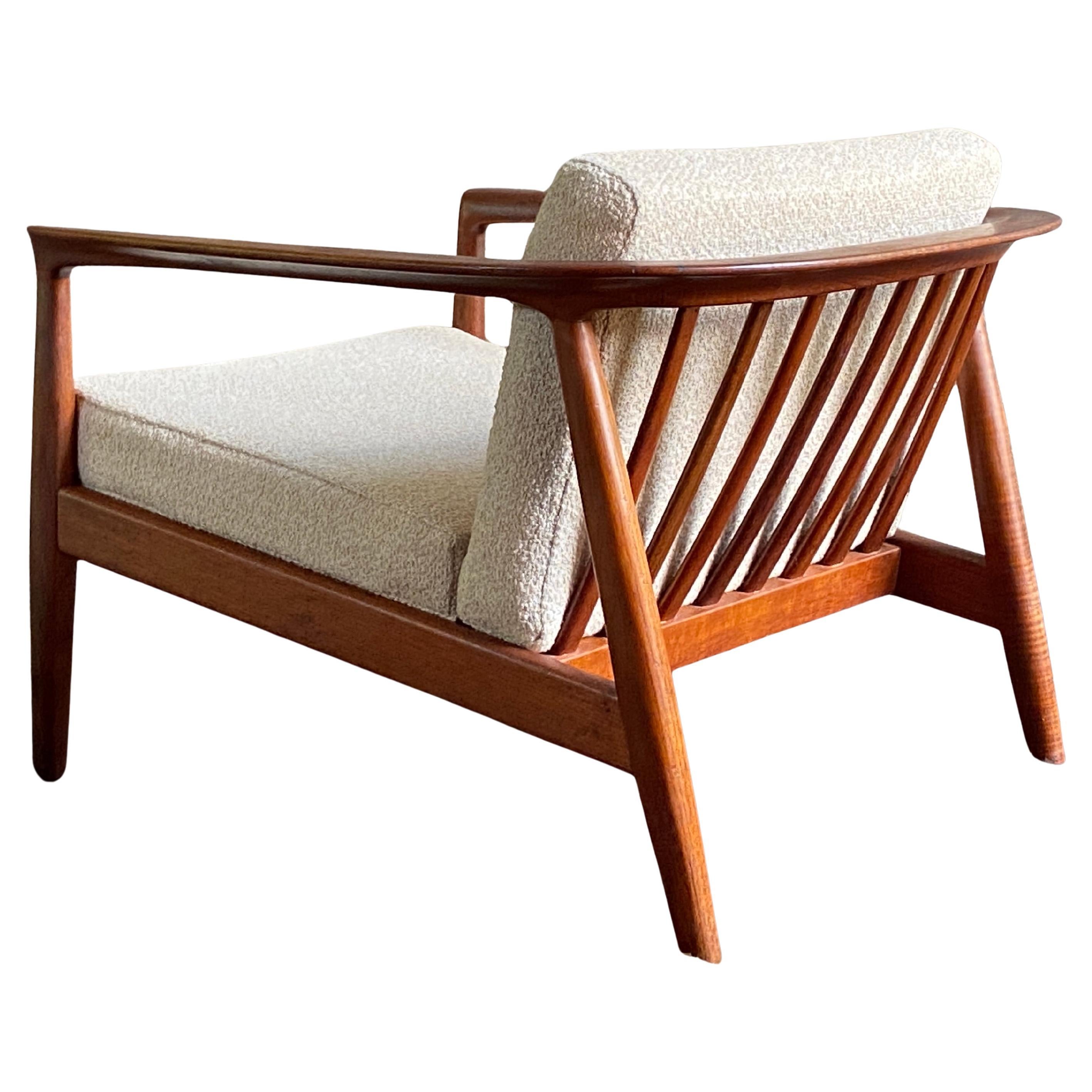 Danish teak lounge chair by Folke Olsson for Dux, new wool boucle upholstery For Sale