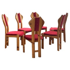 Set di sei sedie da pranzo in pino danese brutalista Holger Danske degli anni '70