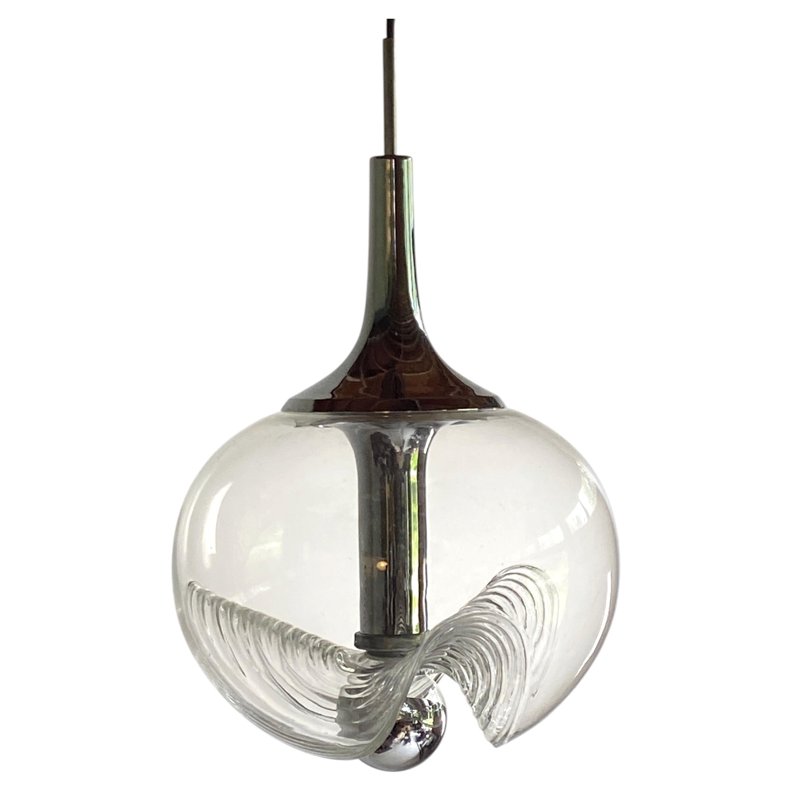 Large 1970's Peill Puztler glass and chrome globe pendant light