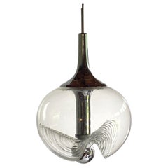 Large 1970's Peill Puztler glass and chrome globe pendant light