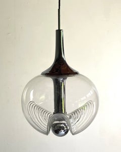 Large 1970's Peill Puztler glass and chrome globe pendant light