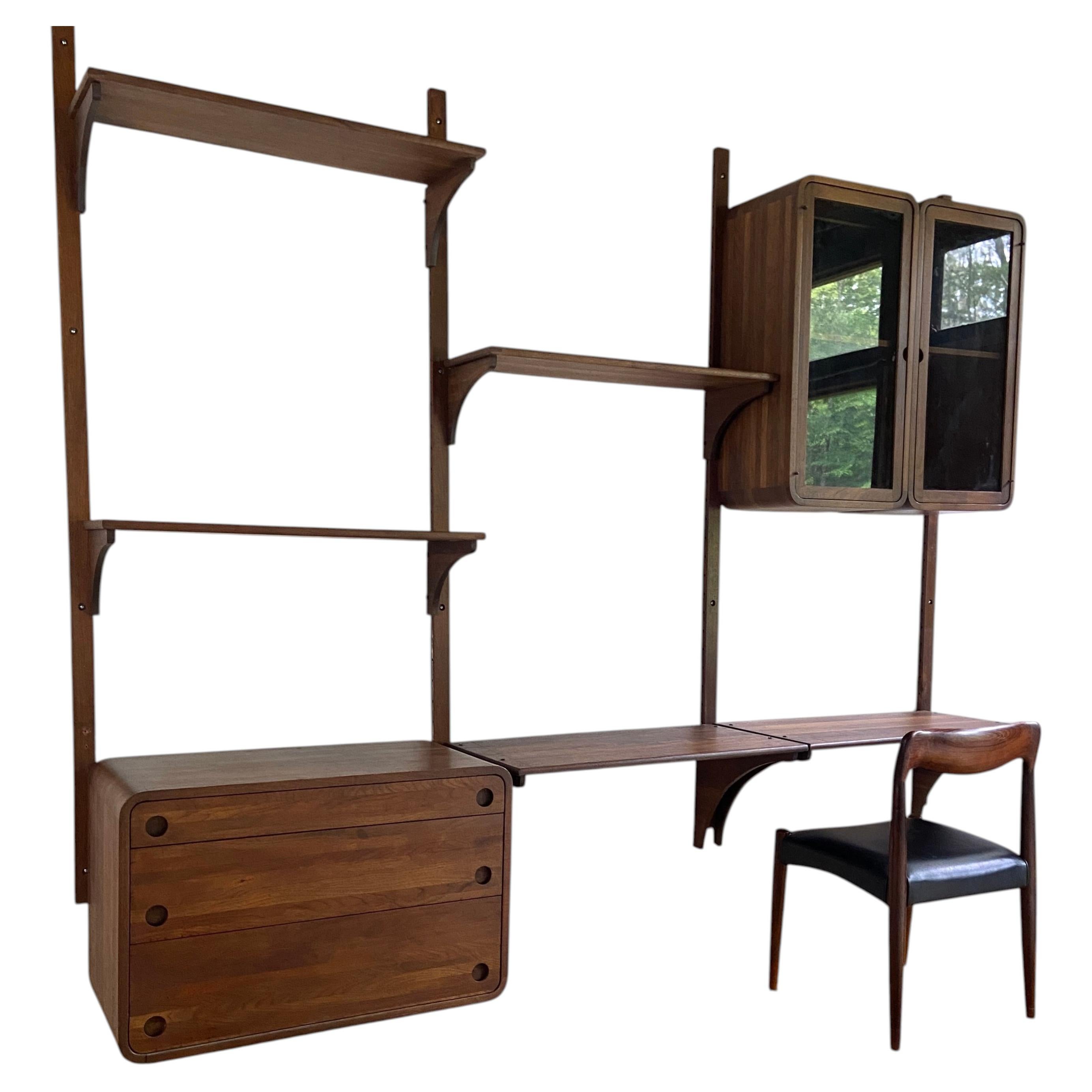 Mid century 1970's Danish style Modernist walnut butcher block wall unit For Sale