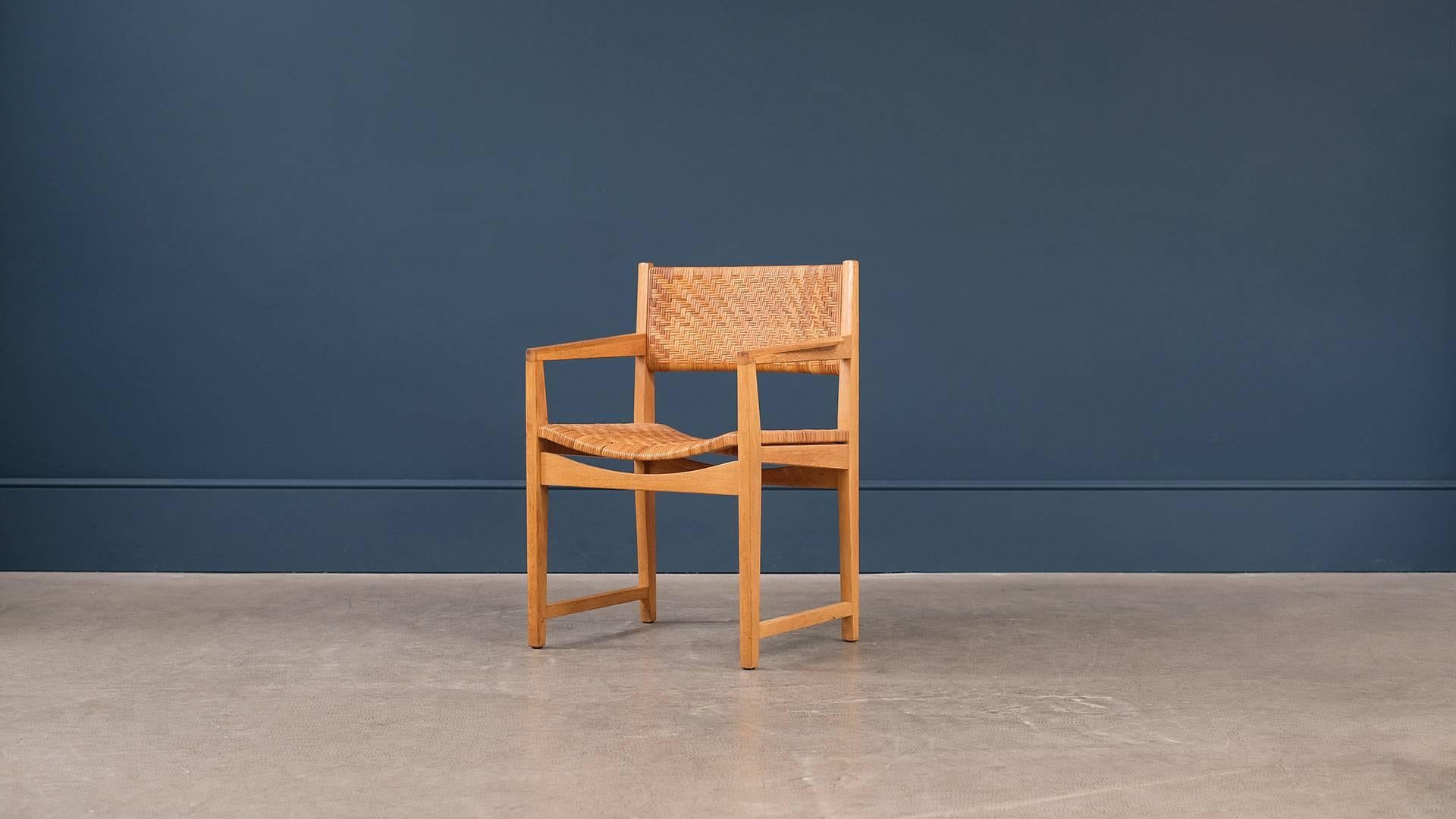 Super elegant chair in solid oak with French cane seat and back designed by Peter Hvidt & Orla Mølgaard-Nielsen for Soborg, Denmark.