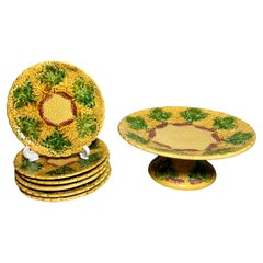 Art Nouveau Antique Majolica 1 centre piece/fruit stand and 6 plates