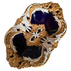 Rococo Meissen B Form Serving Dish Bowl Cobalt Gold