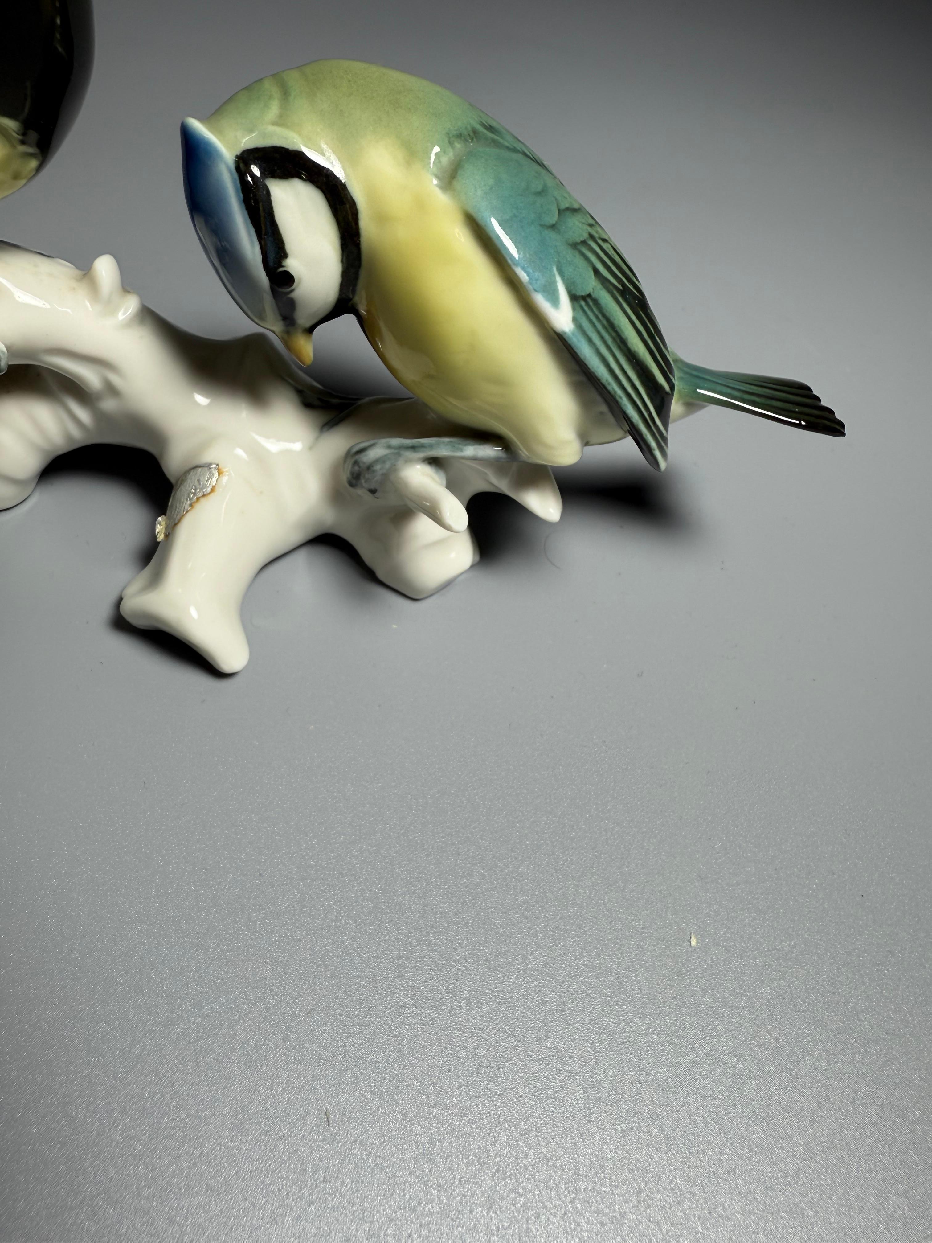 XX secolo Figura di porcellana Uccelli Karl Ens Cinciallegra Blu in vendita