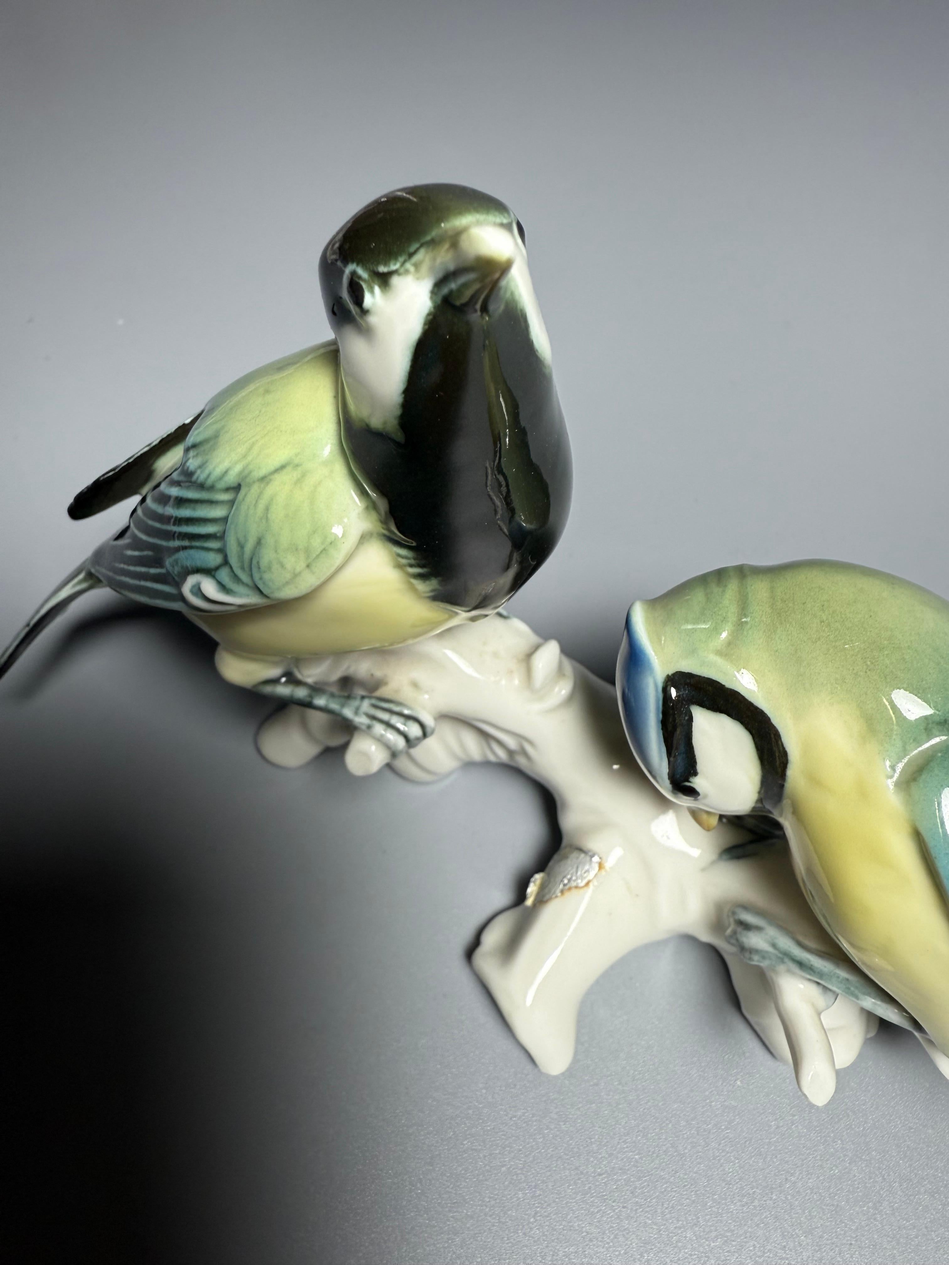 Porcellana Figura di porcellana Uccelli Karl Ens Cinciallegra Blu in vendita