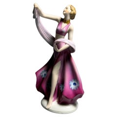 Figura in porcellana Art Deco Donna danzante rosa Fasold & Strauch Germania