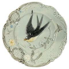 Art Nouveau Majolica Barbotine Plate Swallow Late 19th Century