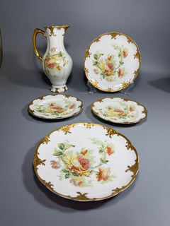 Rococo Haviland Limoges Hand Painting Heavily Gilded Pitcher Plates