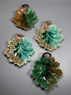 Victorian Late 19th Century Majolica Rörstrand Four Plates Leaf Shaped