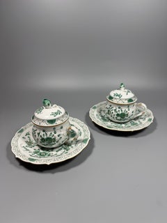 Meissen Porcelain Lidded Cup and Saucer Set, Indian Green, 1960