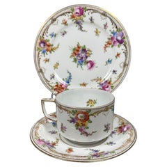 Rococo Helena Wolfsohn Dresden Tea Set for 2 Hand Painted 1880s Floral design
