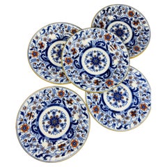 Set di 5 piatti "Flow Blue" con aquila Minton in stile antico "Japan", Inghilterra, fine del XIX secolo