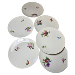 KPM Berlin Six Dessert Side Plates Hand Painted Floral Design 1945-1948
