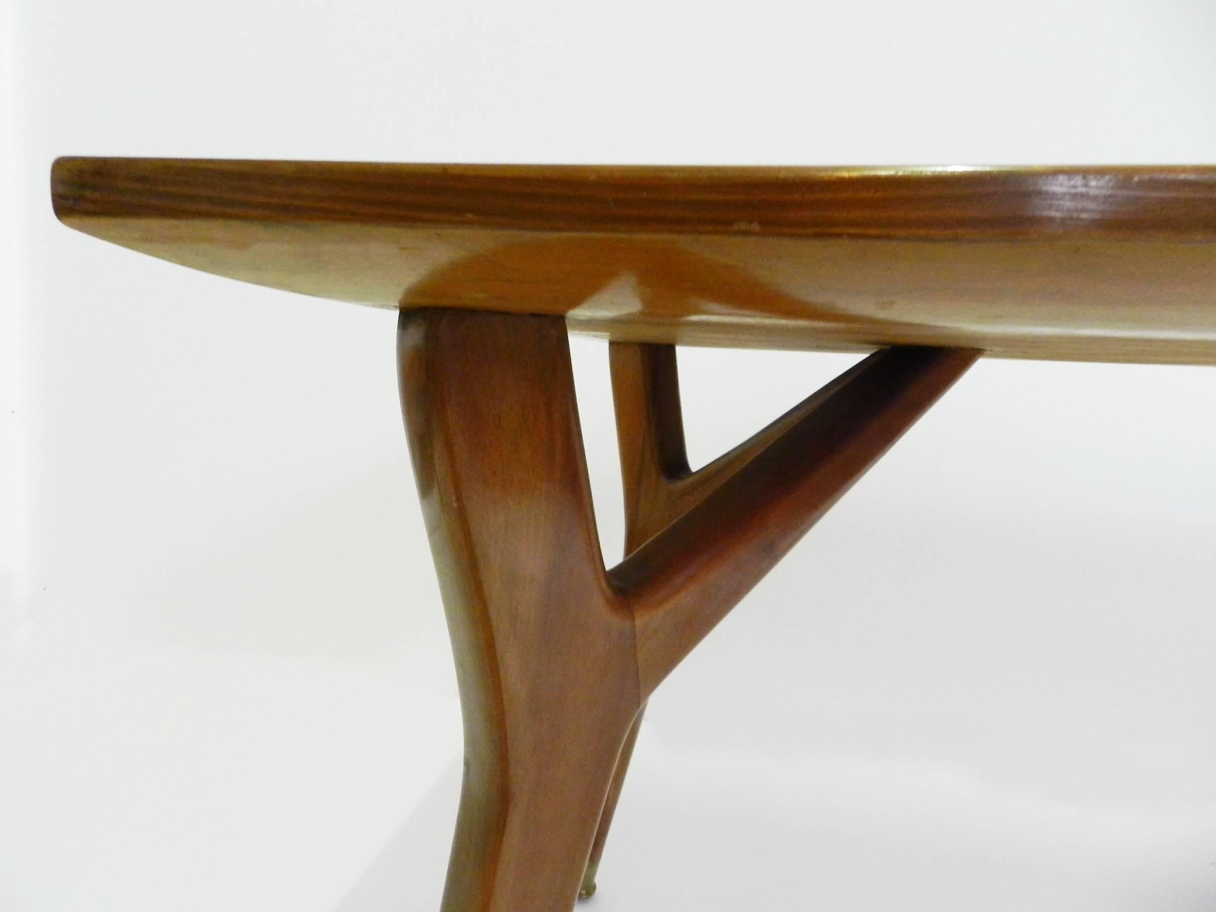 Mid-Century Modern Glass, Walnut and Brass Italian Design Table