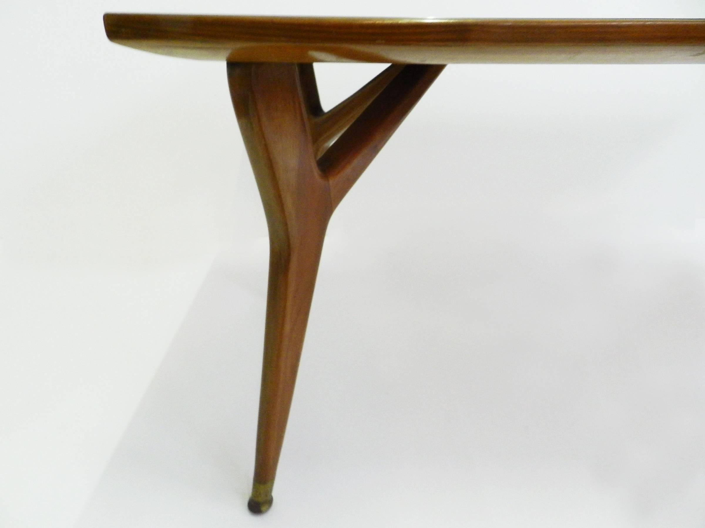 Glass, Walnut and Brass Italian Design Table In Excellent Condition In Morbio Inferiore, CH