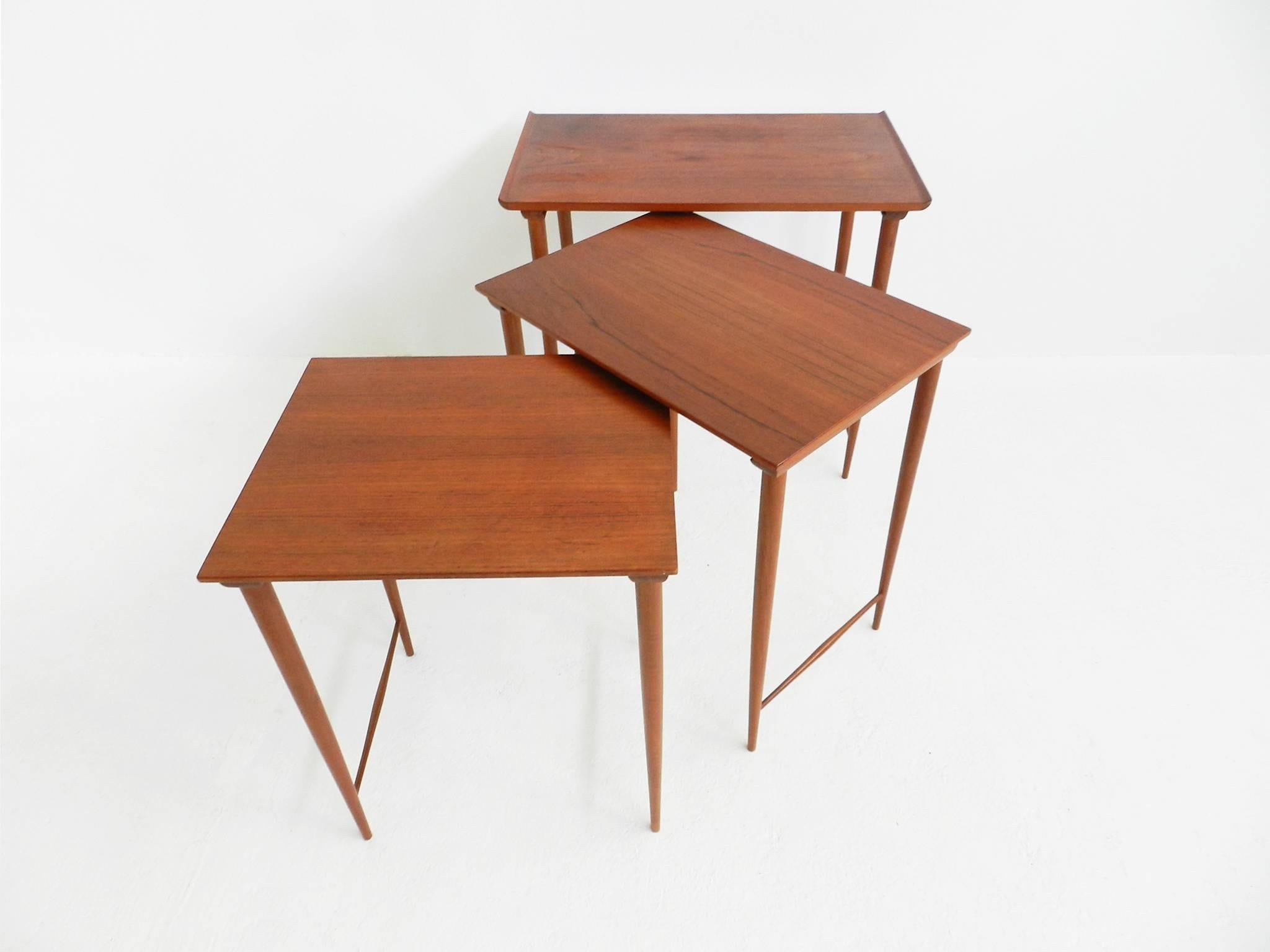 Danish Set of Three Super Elegant Teak Nesting Side Tables by Grete Jalk For Sale