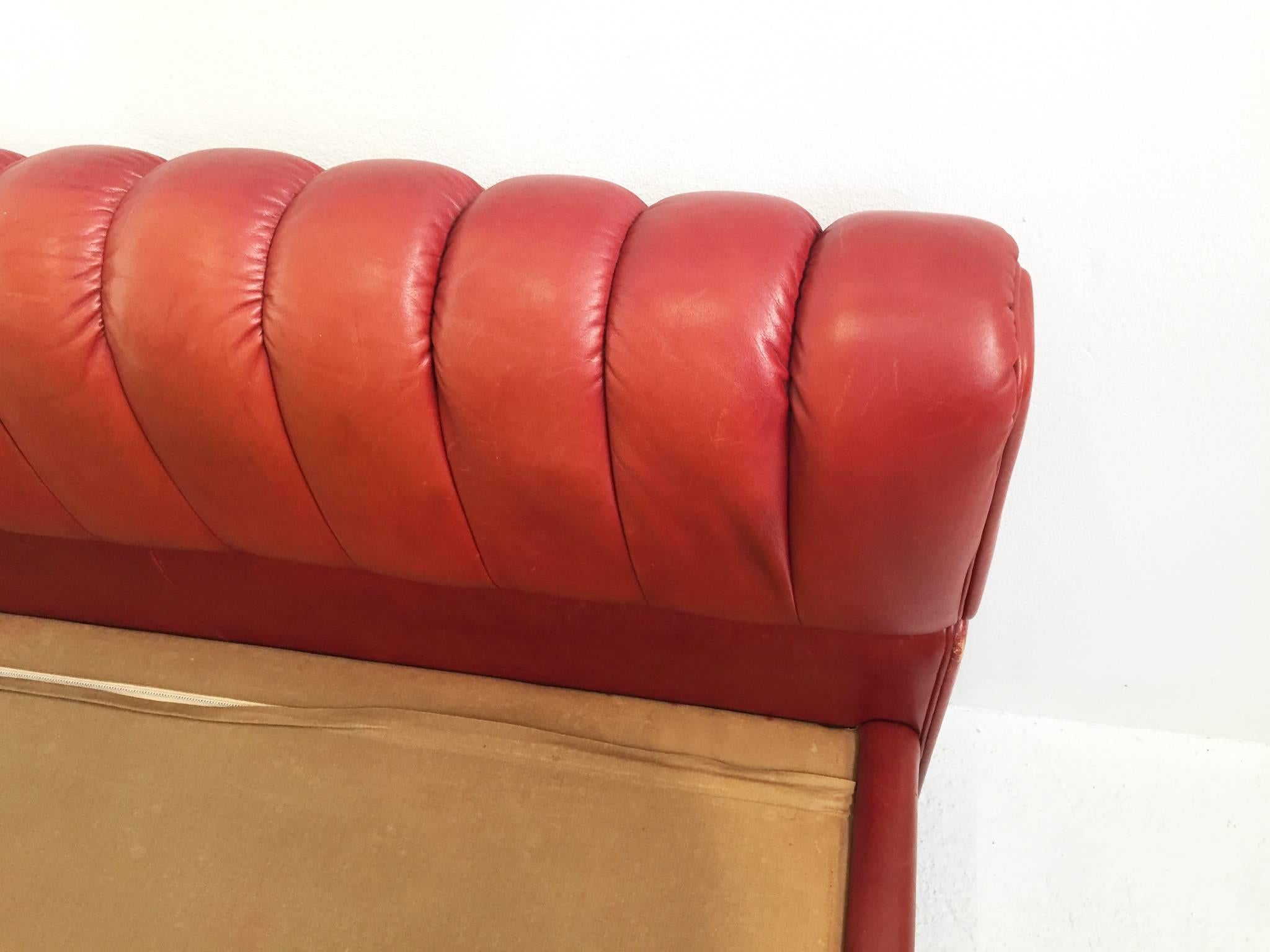 Italian Patina Leather Bed, Luigi Massoni 1972, Poltrona Frau