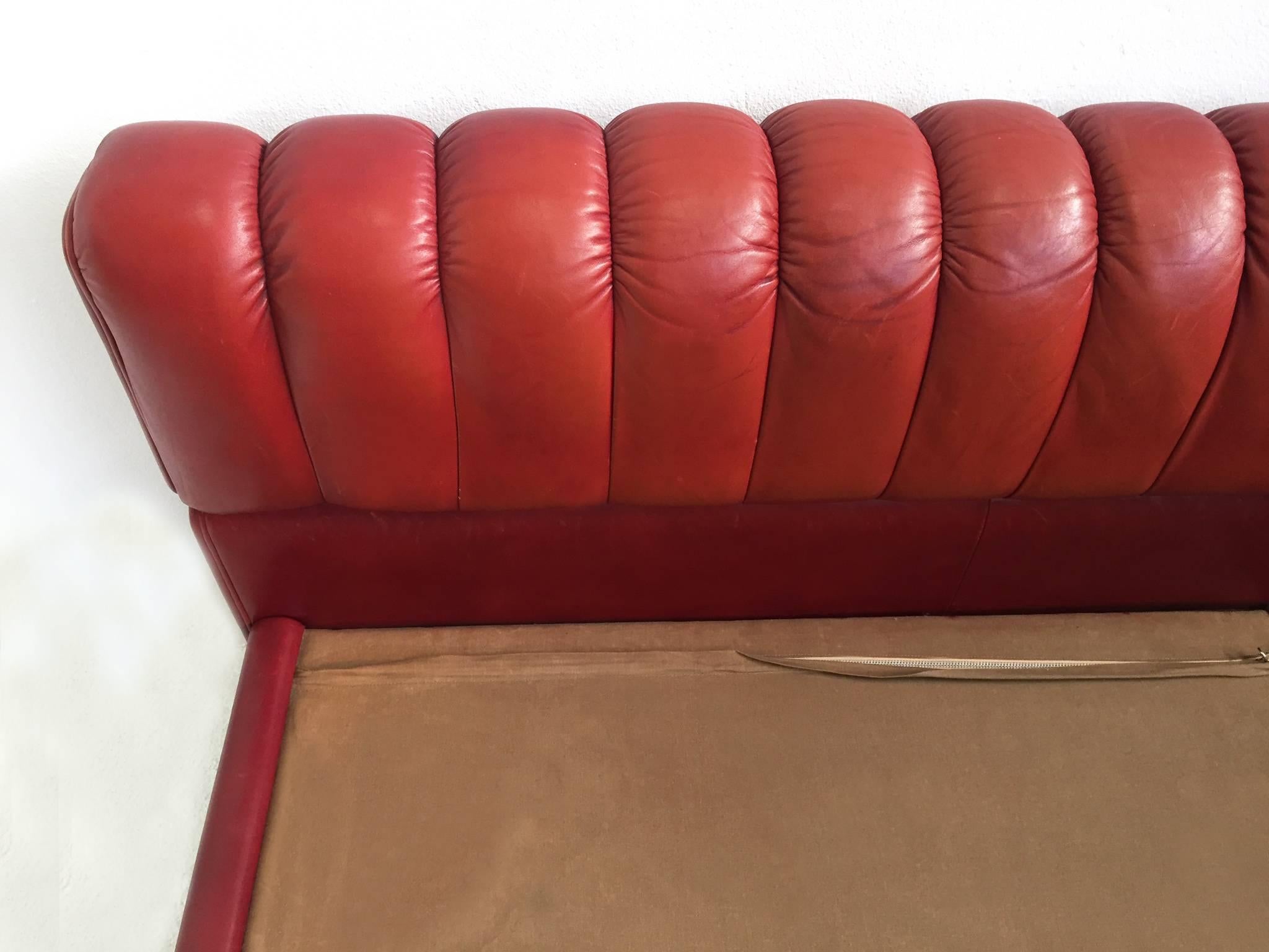 Patinated Patina Leather Bed, Luigi Massoni 1972, Poltrona Frau