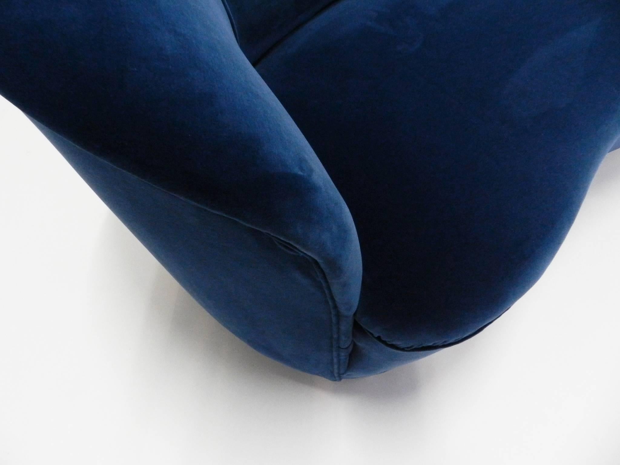 Mid-Century Modern Blue Velvet Lovely Curved Sofa