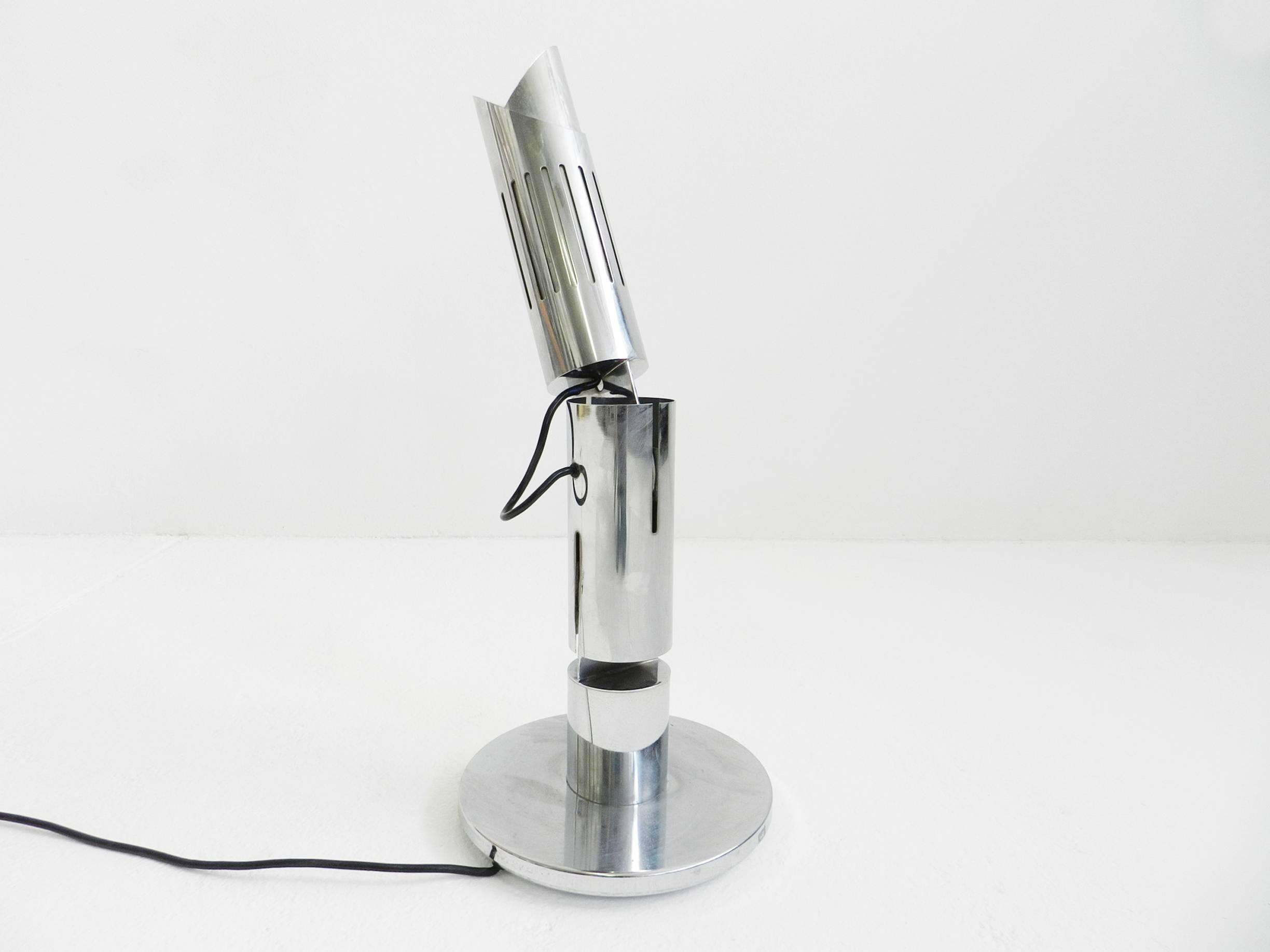 Italian Big Adjustable Metal Chrome Table Lamp For Sale