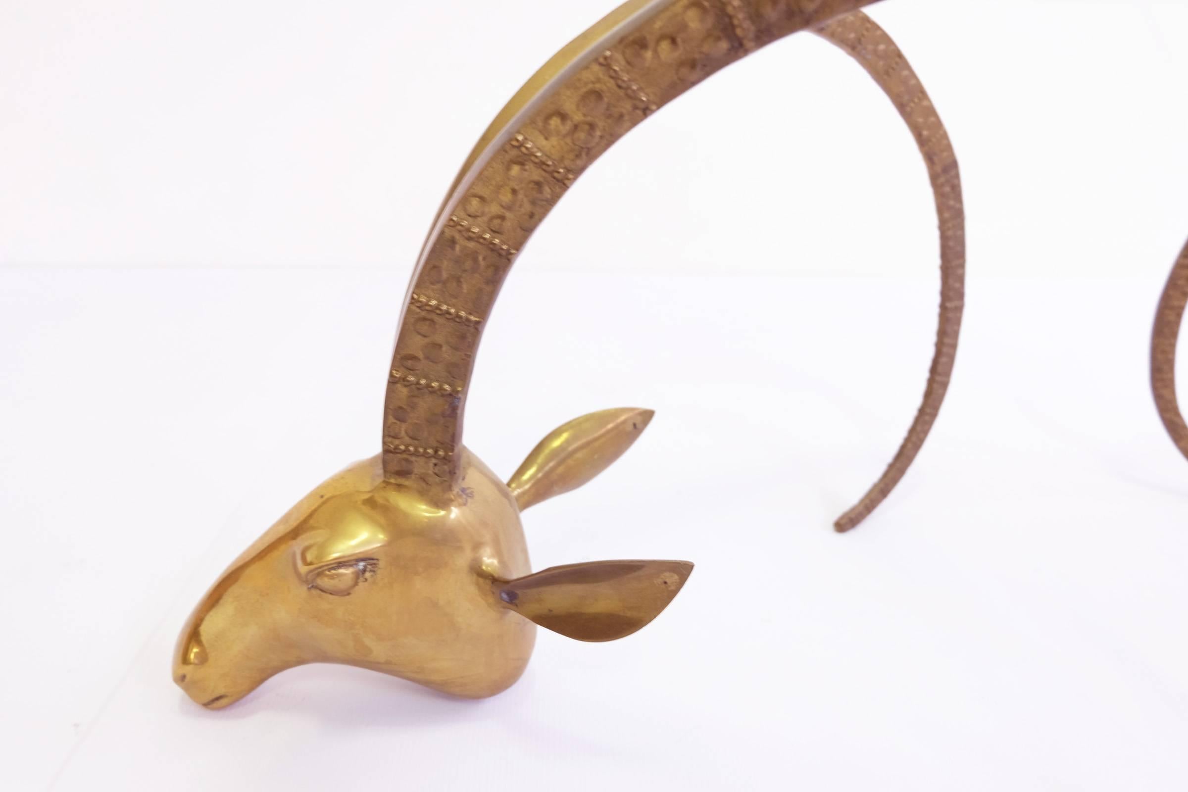 Mid-Century Modern Sculptural Brass Ibex Heads Coffee Table, Alain Chervet Attributed