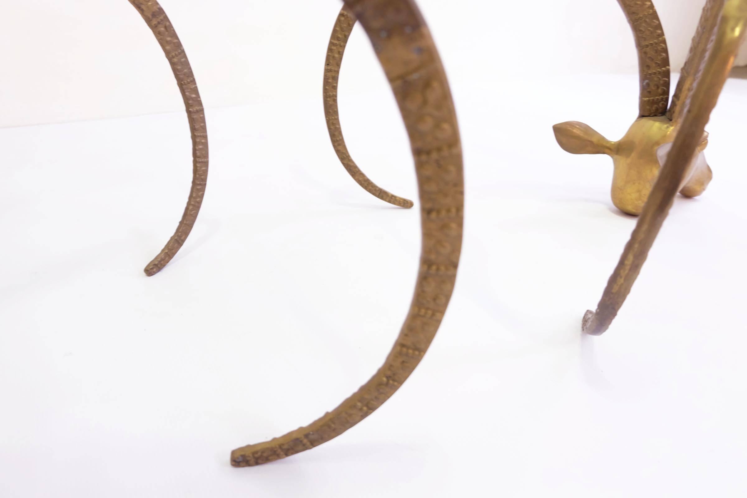 Sculptural Brass Ibex Heads Coffee Table, Alain Chervet Attributed 1