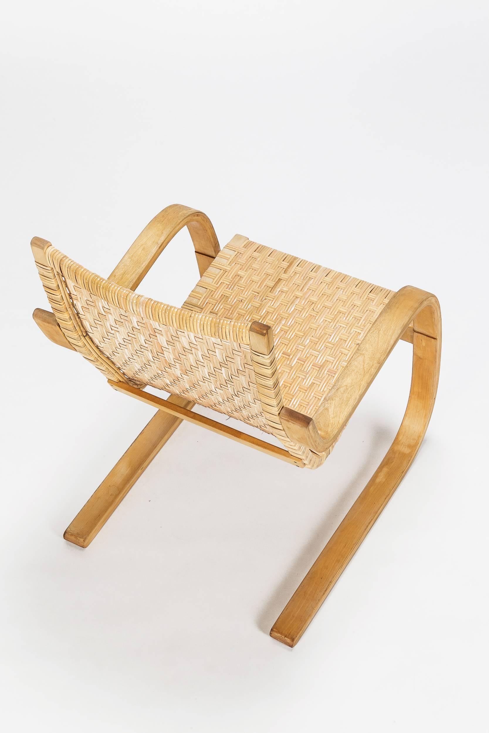 Mid-Century Modern Alvar Aalto Cantilever Chair 406 by Artek in Birch and Cane Webbing
