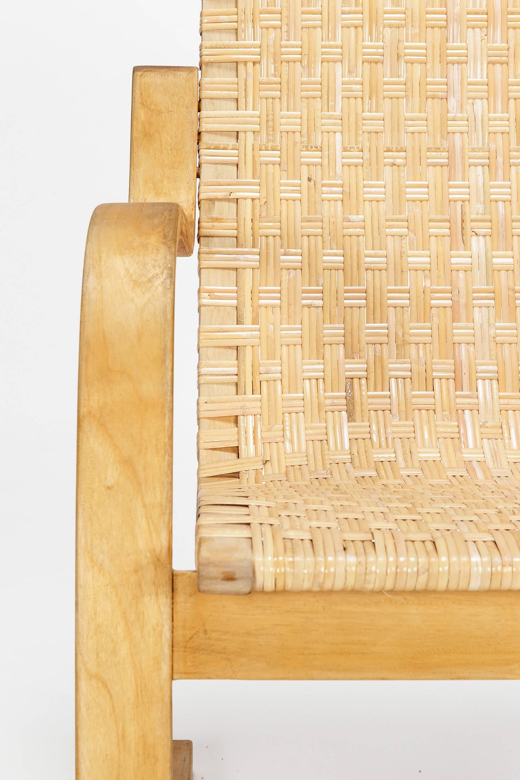 Woven Alvar Aalto Cantilever Chair 406 by Artek in Birch and Cane Webbing