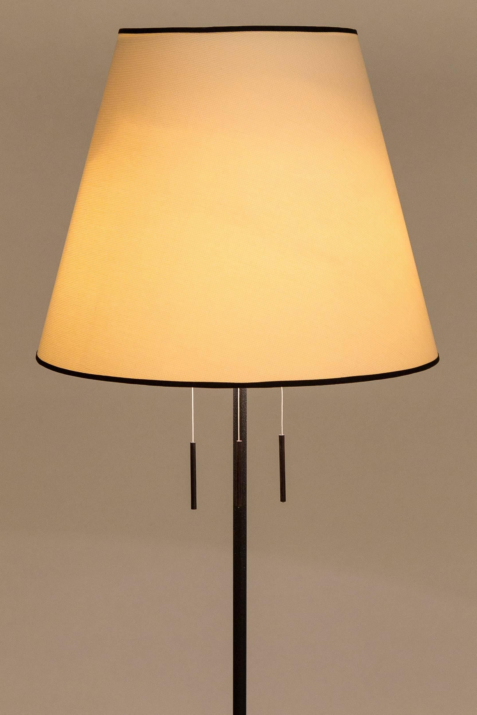 Mid-Century Modern French Floor Lamp Tripod Wrinkle Finish, 1950