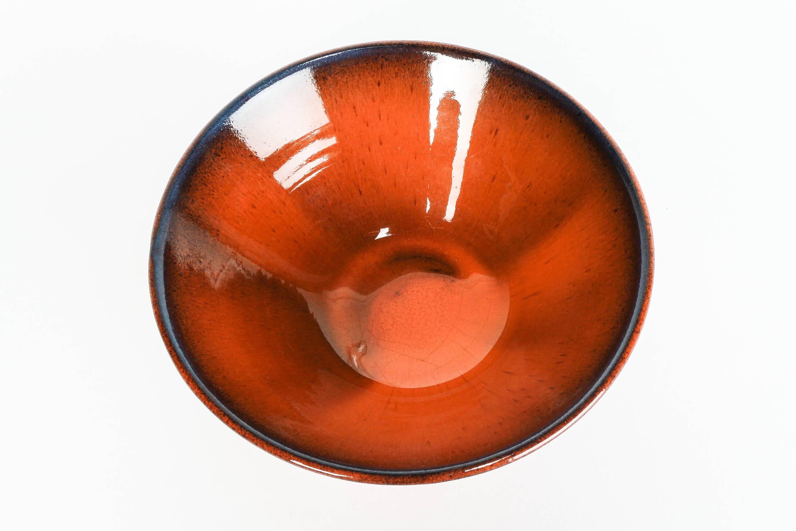 Mid-Century Modern Swiss Orange Pottery Bowl Signed, 1960