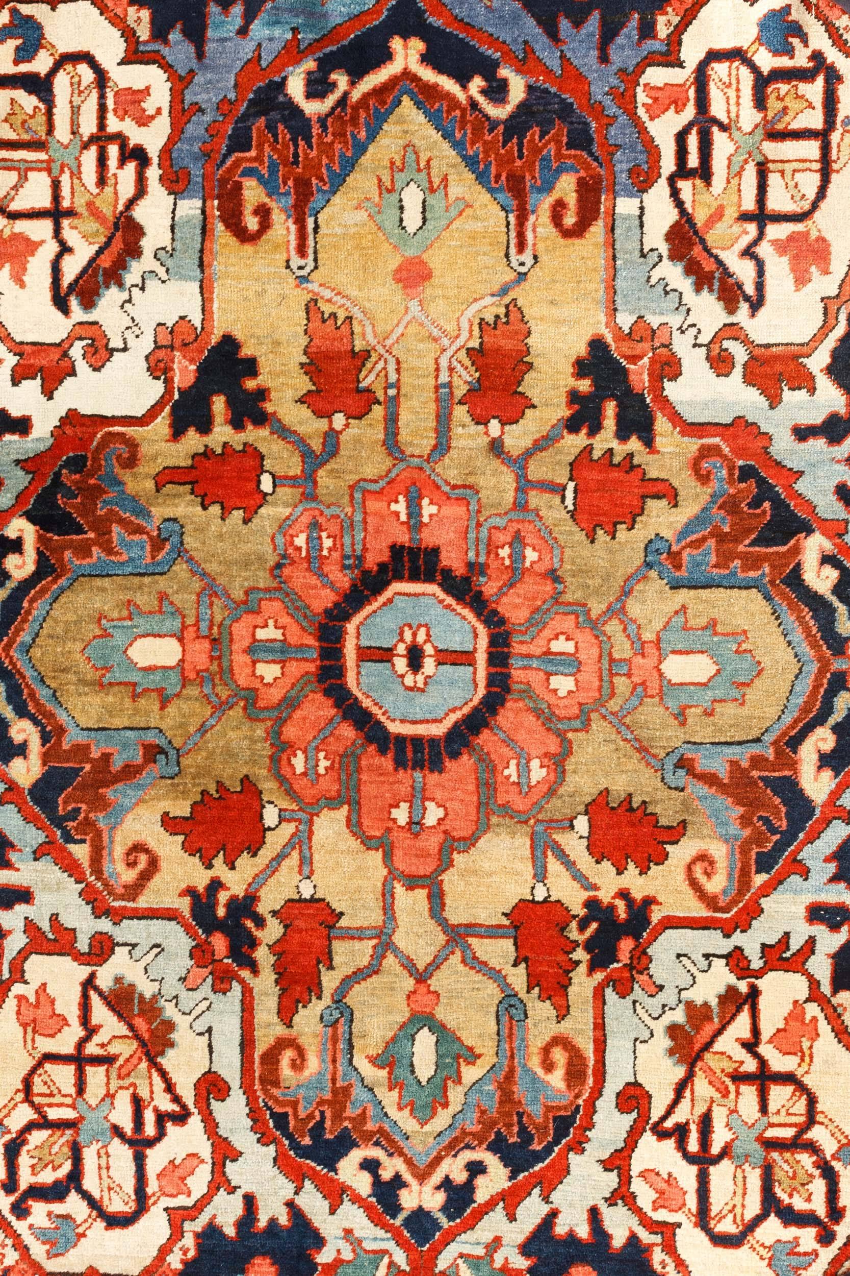 Hand-Woven Richly Colored Antique Persian Heriz Serapi Carpet