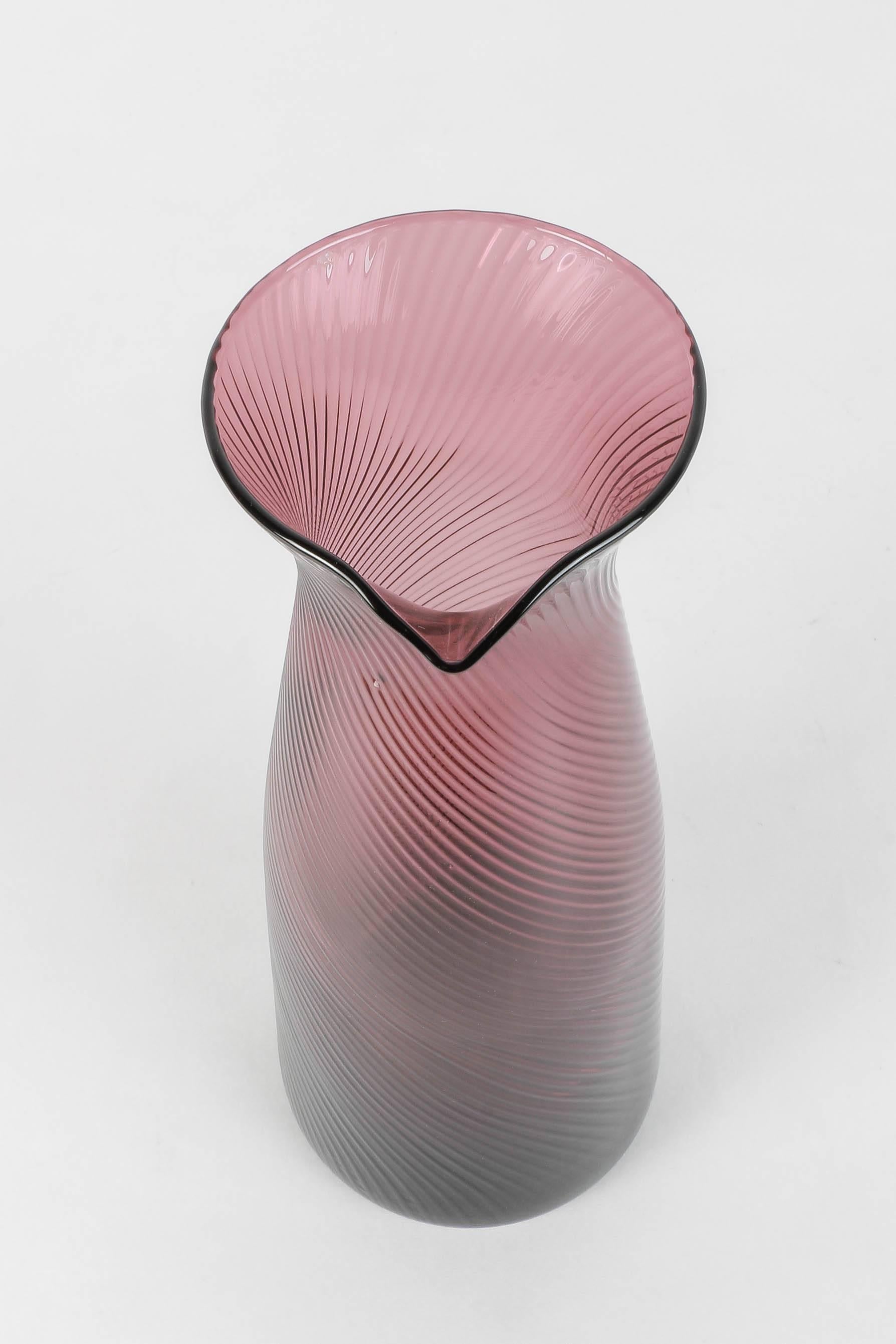 Mid-Century Modern Italian Glass Carafe by Venini Ribbed Texture, 1950