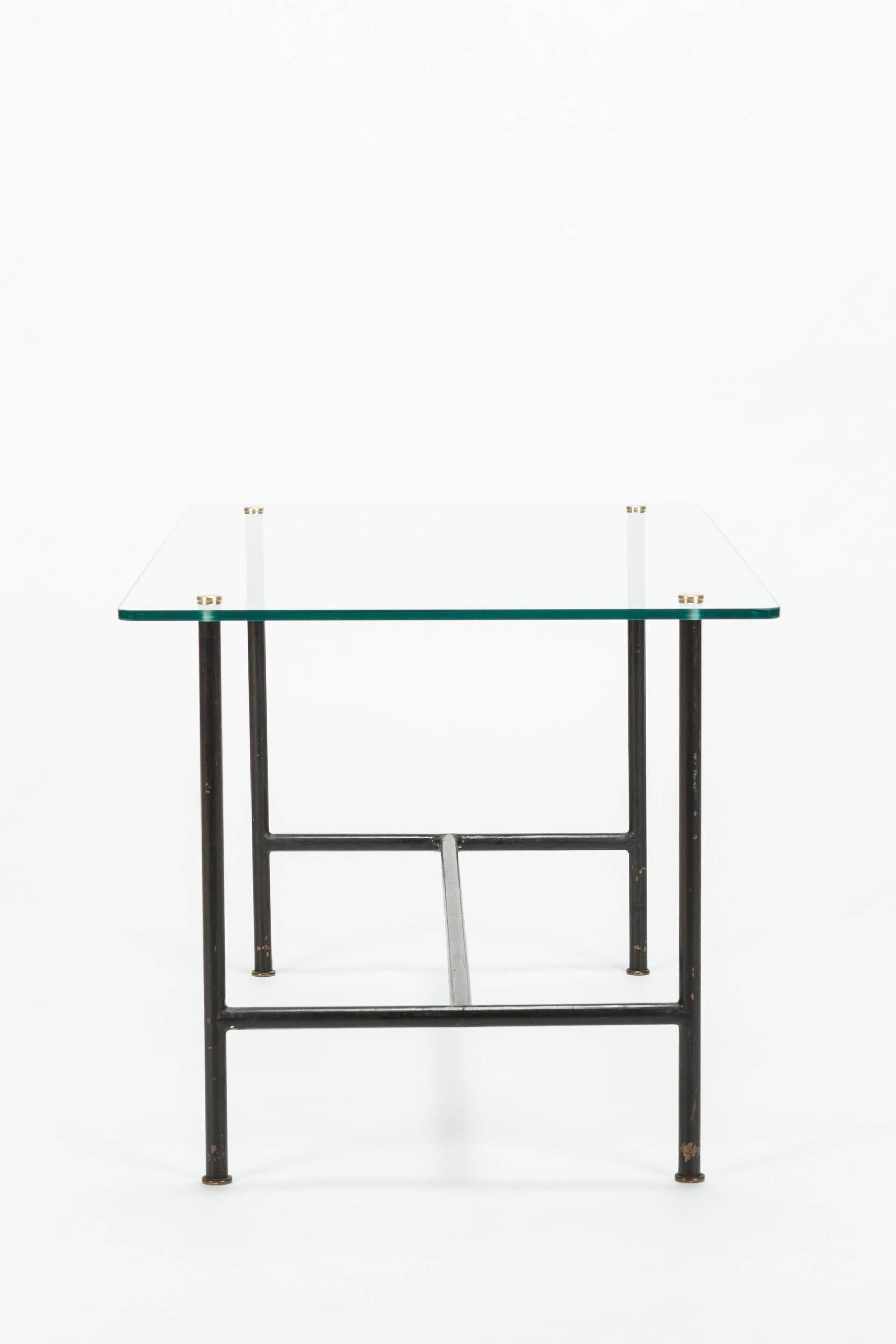 Lacquered Pierre Guariche Coffee Table Glass and Steel, 1950s