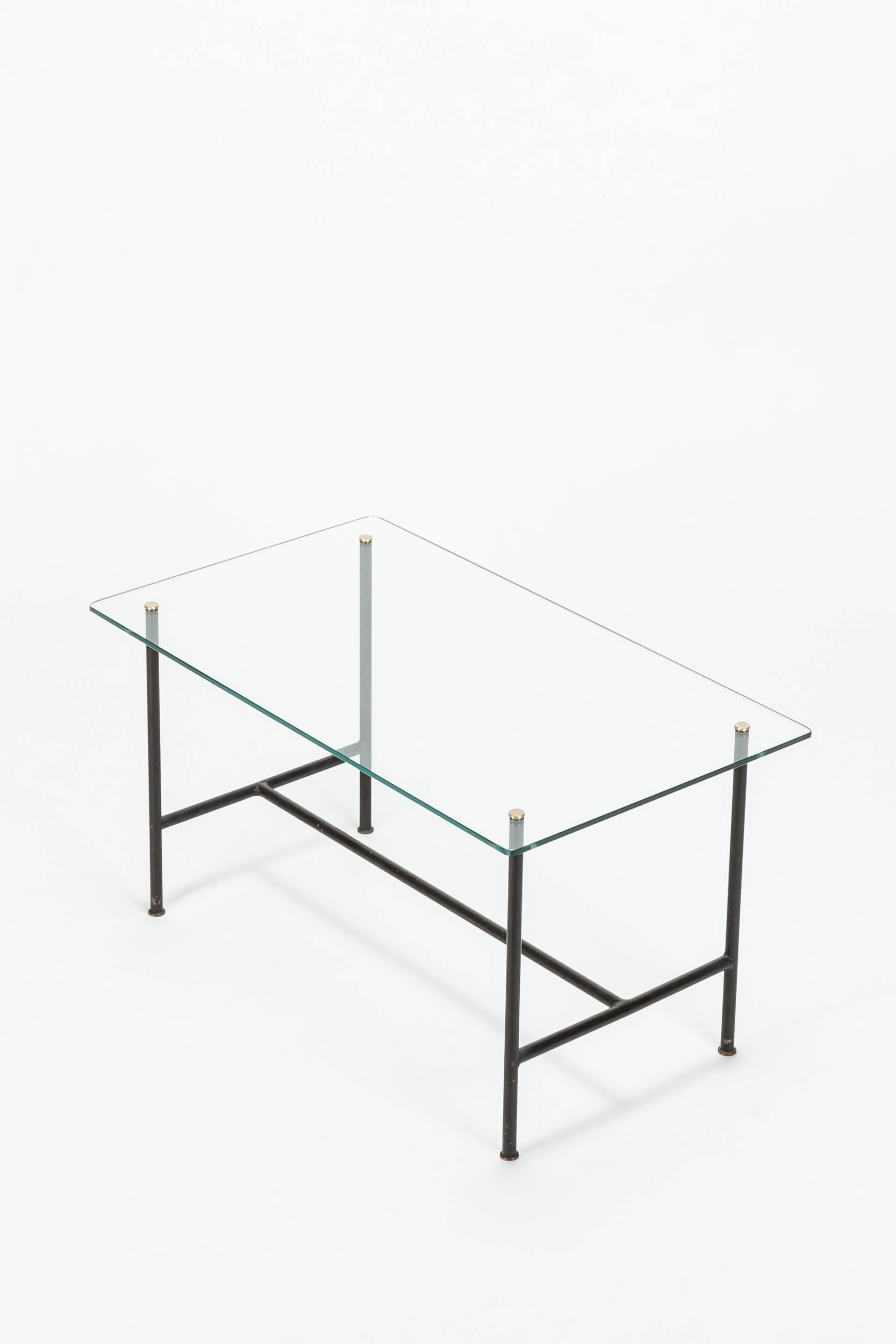 French Pierre Guariche Coffee Table Glass and Steel, 1950s