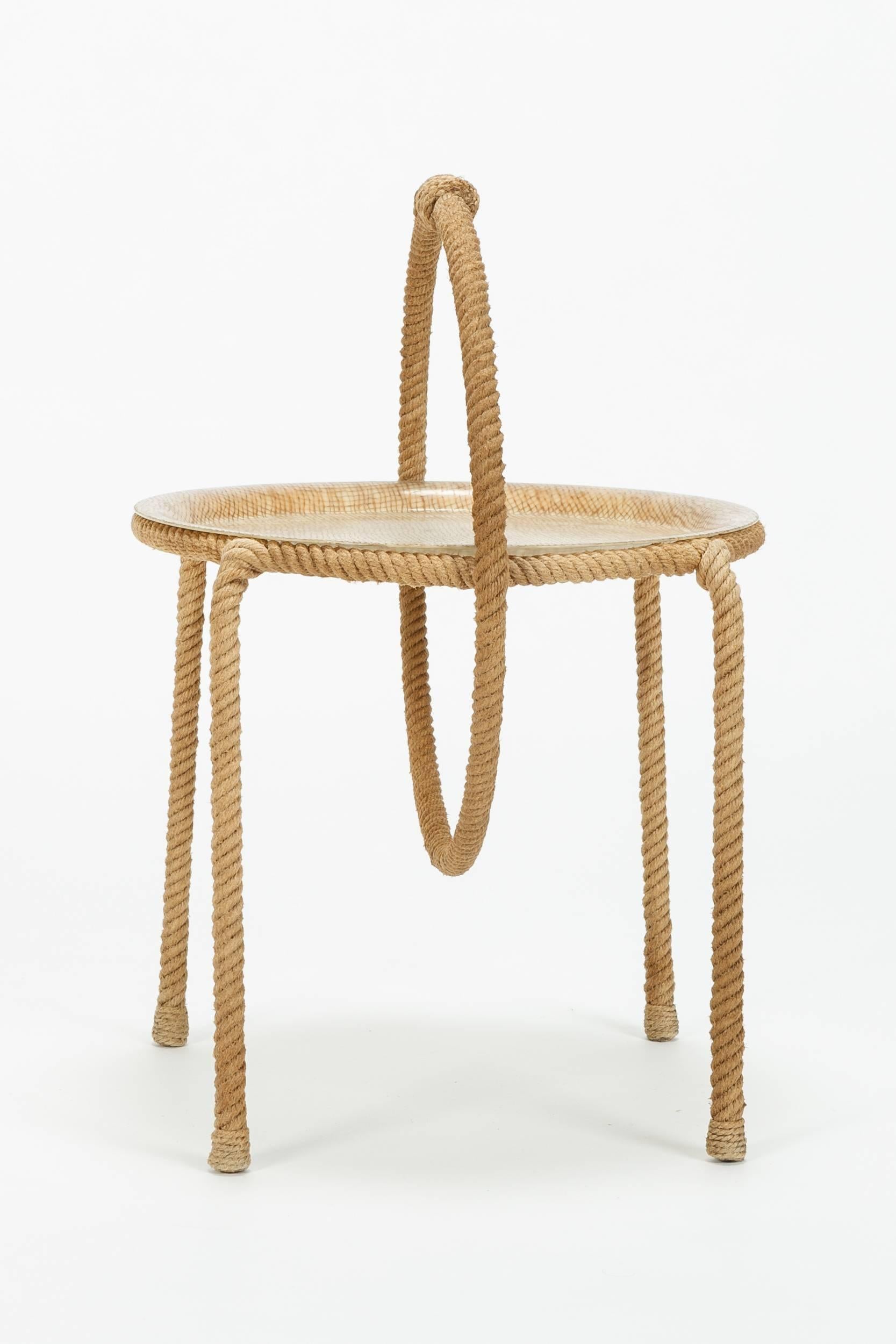 Mid-Century Modern Adrien Audoux & Frida Minet Tray Table Rope and Fiberglass, 1950