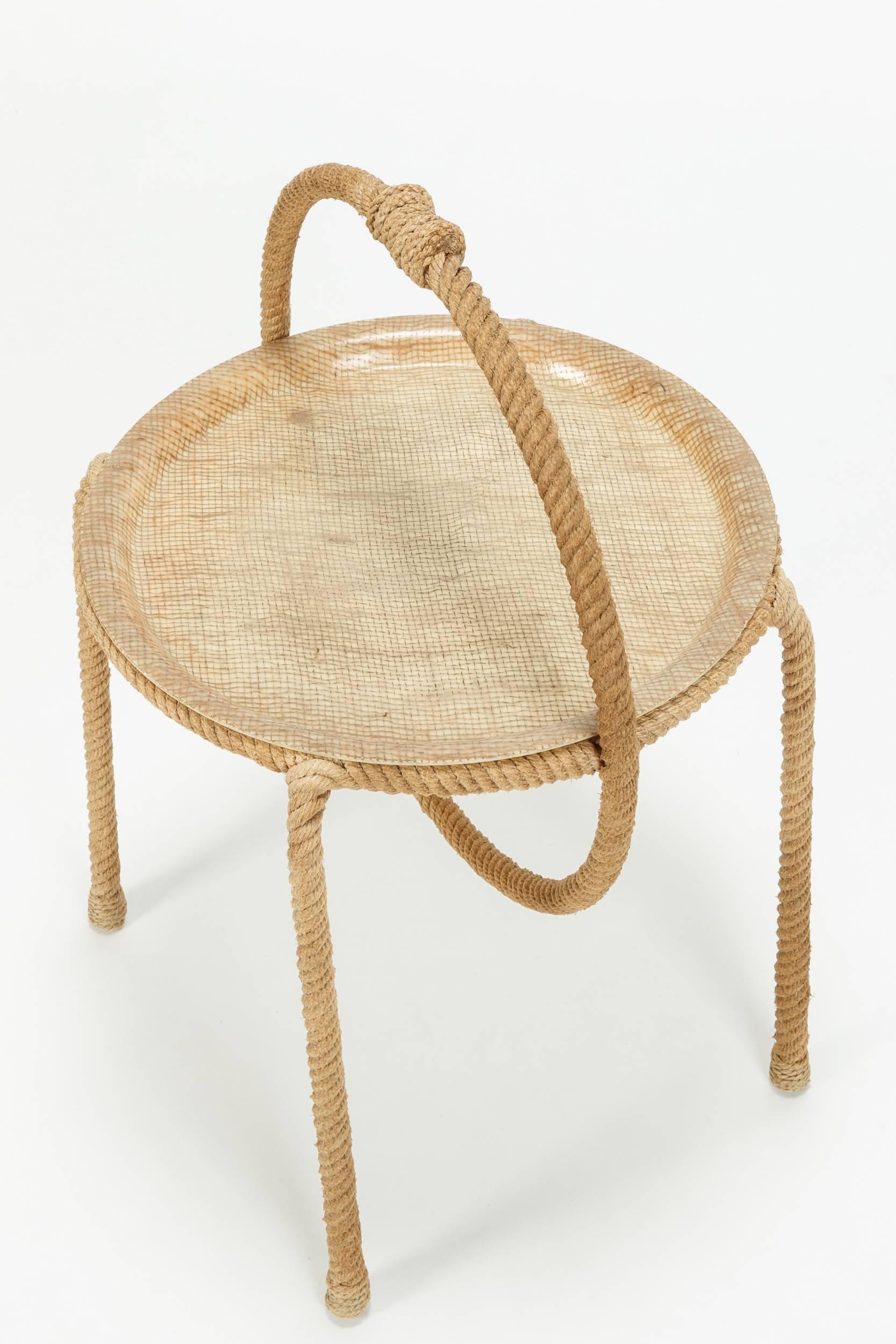 Adrien Audoux & Frida Minet Tray Table Rope and Fiberglass, 1950 In Good Condition In Basel, CH