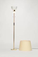 Swiss BAG Turgi Floor Lamp Brass and Woven Shade, 1950
