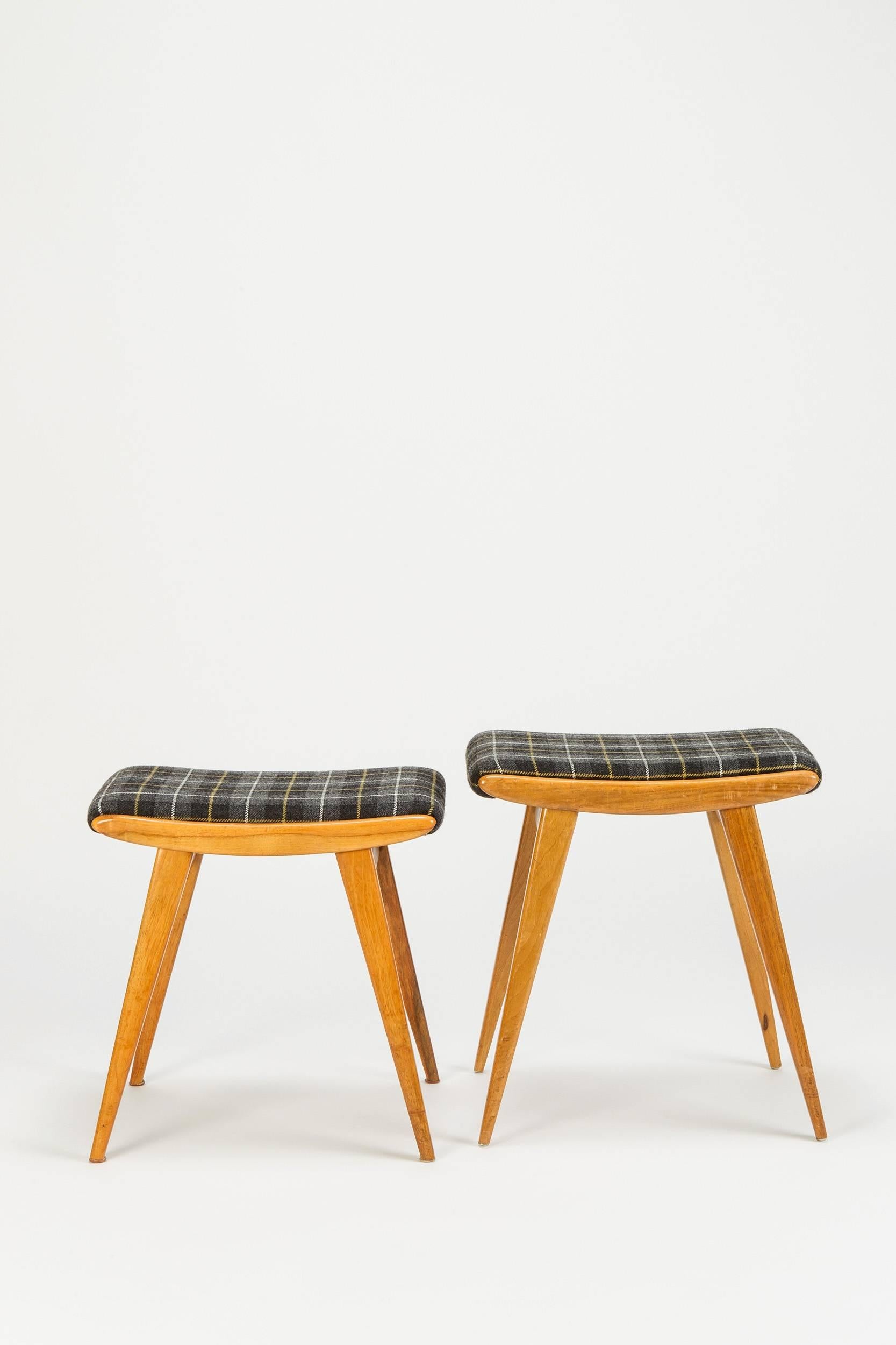 German Pair of Walnut Stools by Jens Risom for H.G. Knoll, 1940s